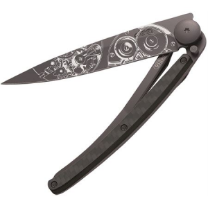 Deejo 1GC010 Tattoo 37g Watchmaker CF Linerlock Folding Pocket Knife