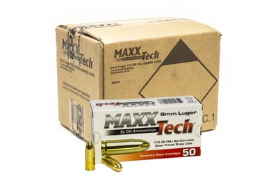 Maxxtech 9mm Luger 115 Grain Full Metal Jacket Handgun Ammo - 500 round case PTGB9MMB