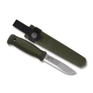 MORAKNIV Kansbol Multi-Mount Fixed Blade with OD Green Rubber Handle and Satin Finish Stainless Steel 4.375" Clip Point Plain Edge Blade with Multi-Mount Sheath Model M12645 M12645