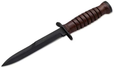 Boker Knives M3 2.1 Trench Fixed Blade Knife 6.73" Spear Point 1095 Black Blade Leather Handle Brown 02BO119 