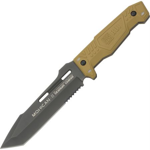 RUI Tactical Knives 31995 Mohican II Tactical Fixed Blade Knife with Desert Tan Rubber Coated Aluminum Handles