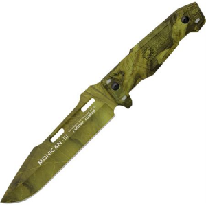 RUI Tactical Knives 31997 Mohican III Tactical Fixed Blade Knife with Camo Pattern Rubberized Aluminum Handles