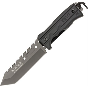 RUI Tactical Knives 31999 Wantuck Tactical Fixed Titanium Coated Stainless Sawback Blade Knife with Rubberized Fiber Handles