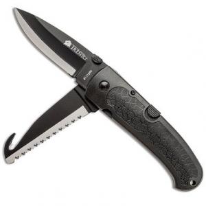 Trento Hunter 2-Blade Knife 3.5" 420C Black Drop Point /Guthook Saw Blades