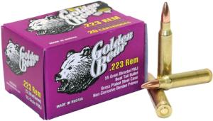 Bear Ammunition 223 Remington 55 Grain Full Metal Jacket Brass Plated Steel Case Centerfire Rifle Ammo, 20 Rounds, AG223FMJ 4607094861089