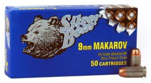 Bear Ammunition Silver Bear 9x18 Makarov 94gr. Jhp Zinc Plated Case 50-pk 4607094861386