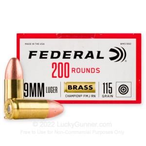 9mm - 115 Grain FMJ - Federal Champion Training - 1000 Rounds WM51992