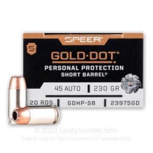 45 ACP - 230 Grain JHP - Speer Gold Dot Short Barrel - 200 Rounds 23975GD
