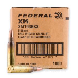 5.56x45 - 55 Grain FMJBT XM193 - Federal - 1000 Rounds XM193BKX