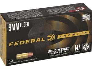 Federal Premium Gold Medal Action Pistol Ammunition 9mm Luger 147 Grain Full Metal Jacket - 576549