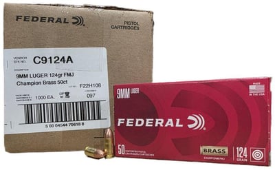 Federal Champion Training 9mm, 124gr FMJ, 1000rd Case C9124A-1000
