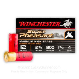 12 Gauge- 2-3/4" 1-3/8 oz. #4 Shot - Winchester Super Pheasant - 250 Rounds X12PH4