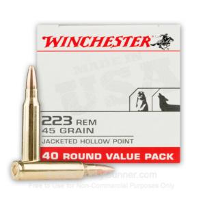 Winchester USA .223 Rem Ammunition 45 Grain JHP 3600 fps 400 Round Case USA2232