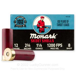 12 ga - 2-3/4" Lead Shot Target Load - 1 1/8 oz - #8 shot - Federal Top Gun - 250 Rounds TG12 8
