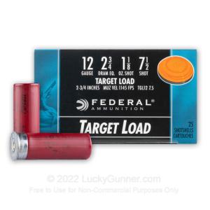 12 ga - 2-3/4" Lead Shot Target Load - 1 1/8oz - 7-1/2 shot  - Federal Top Gun - 250 Rounds TGL12 7.5