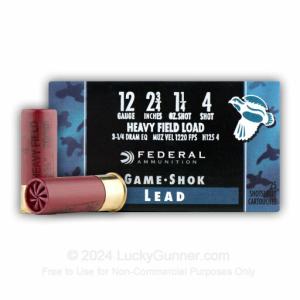 12 ga - 2-3/4" Lead Shot Game Load - 1-1/4 oz. - #4 -  Federal Game Shok - 250 Rounds H125 4