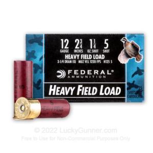 12 Gauge - 2-3/4" 1-1/4oz. #5 Shot - Federal Game-Shok Upland Heavy Field - 250 Rounds H125 5