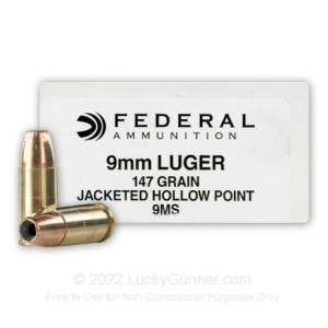 9mm - 147 Grain JHP - Federal Hi-Shok - 1000 Rounds 