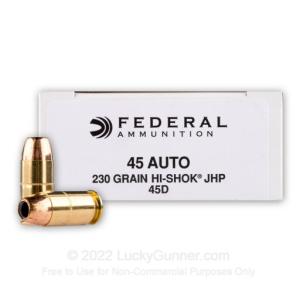 45 ACP - 230 gr JHP Hi-Shok - Federal Classic Personal Defense - 1000 Rounds 