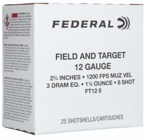 Federal Field &amp; Target 12 GA #8-Shot 25-Rounds 2.75&quot; FT12-8
