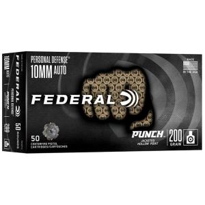 Federal PD10P1G Punch  10mmAuto 200gr Jacketed Hollow Point 50 Per Box/10 Case