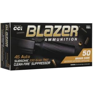 CCI Blazer Brass Clean-Fire Suppressor handgun Ammunition .45 Auto 230gr TMJ 800 fps 50/ct 