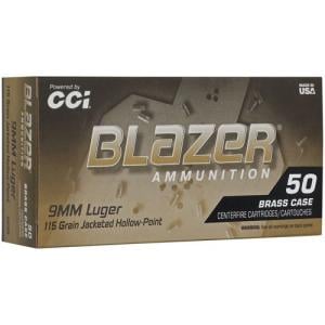 CCI Blazer Brass Handgun Ammunition 9mm Luger 115gr JHP 1145 fps 20/ct 