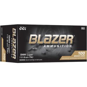 CCI Blazer Brass Handgun Ammunition 9mm Luger 115gr FMJ 1145 fps 100/ct Bulk Pack CC52001BB 