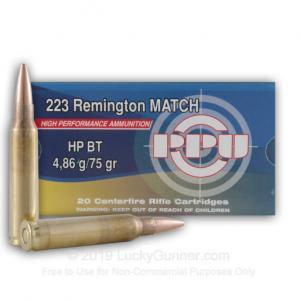 Prvi Partizan .223 Remington Match Hollow Point 75 Grain 20 Per Box PP5.4 605003804109