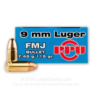 Prvi Partizan PPU 9mm Luger Ammunition 50 Rounds 115 Grain Full Metal Jacket 1145fps 605003806929