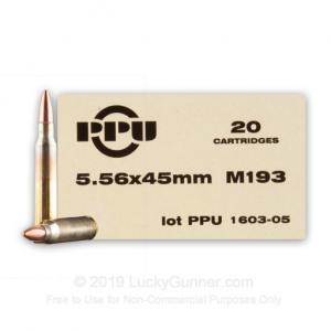 PPU Ammunition 5.56 Nato 55gr FMJBT 20 Round Box PP5.21 PP5.21