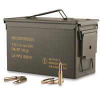 PPU, .308 (7.62x51mm), FMJBT, 145 Grain, 500 Rounds with Can PPN762MC