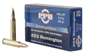 PPU PP223F2 Standard Rifle 223 Remington/5.56 NATO 62 GR Full Metal Jacket Boat Tail 20 Bx/ 50 Cs 605003812326