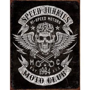 Tin Signs 2053 12 1/2" x 16 Inch Speed Junkies Moto Club Sign