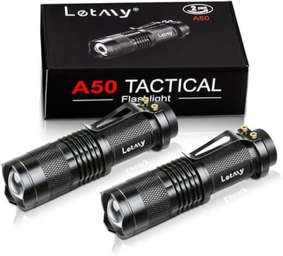 2 Pack LETMY Tactical Flashlight, Super Bright LED Mini Flashlights with Belt Clip, Zoomable, 3 Modes, Waterproof 