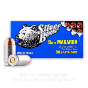9mm Makarov - 94 Grain FMJ - Silver Bear - 1000 Rounds A918RFMJN