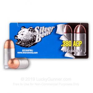 380 Auto - 94 Grain FMJ - Silver Bear - 50 Rounds AS380FMJ