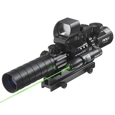 PINTY Rangefinder Riflescope with Red Dot Sight & Laser Illuminated Adj Red & Green Reticle 610731105617