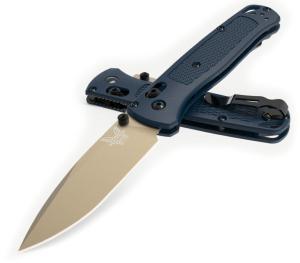 BENCHMADE Bugout AXIS Folding Knife 3.24" FDE Plain Blade - Crater Blue Grivory Handle 535FE-05