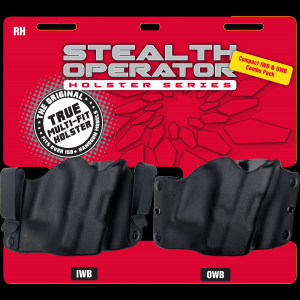 Stealth Operator Holster Compact Model IWB/OWB Holster Combo Pack, Fits Glock 17/19/20/26/30/34/40/41, H&K P30/VP9, Ruger SR Series, Sig Sauer P224/P226/P229, S&W M&P 22/9/40/45/Pro Series, CZ 75 SP-01, Many More, Right Hand, Black Nylon H60225C