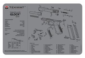 TekMat TEKMAT ARMORERS BENCH MAT 11"x17" GLOCK GEN4 GREY 17-GLOCKG4-GY