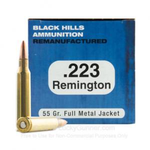 223 Rem - 55 Grain FMJ - Black Hills Remanufactured - 50 Rounds 612710100583