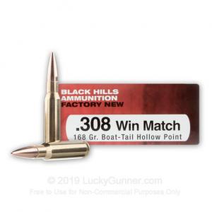 Black Hills Ammunition .308 Winchester 168 Grain Match Hollow Point Boat Tail 20rd 2C308N1 2C308N1