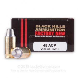 45 ACP - 200 Grain SWC - Black Hills - 20 Rounds 612710128624