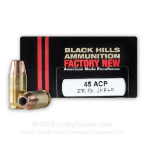.45 ACP - +P 230 Grain Jacketed Hollow Point – Black Hills - 20 Rounds D45N620