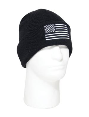 Rothco US Flag Embroidered Fine Knit Watch Cap, Black/White, 57877-BlackWhite