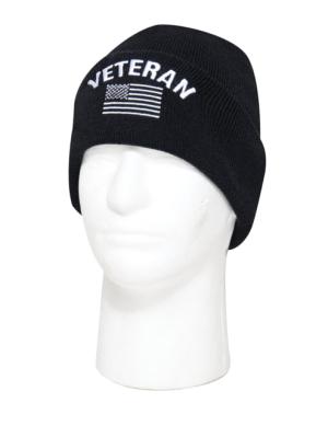 Rothco Veteran With US Flag Fine Knit Watch Cap - Black, 57878