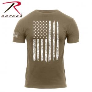 Rothco Distressed US Flag Athletic Fit T-Shirt, Coyote Brown, 2XL, 2633-CoyoteBrown-2XL