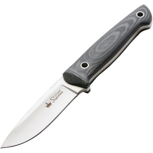 Kizylar Knives 0047 Santi Fixed Drop Point Satin Finish Blade Knife with Ergonomic Black/Gray Micarta Handles