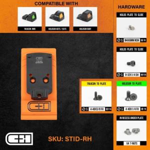 C&H Precision Weapons Staccato Duo Low Witness Adapter Plate, Trijicon RMR, Holosun 407c, 507c, 508c, 508T, Black, STID-RH STIDRH